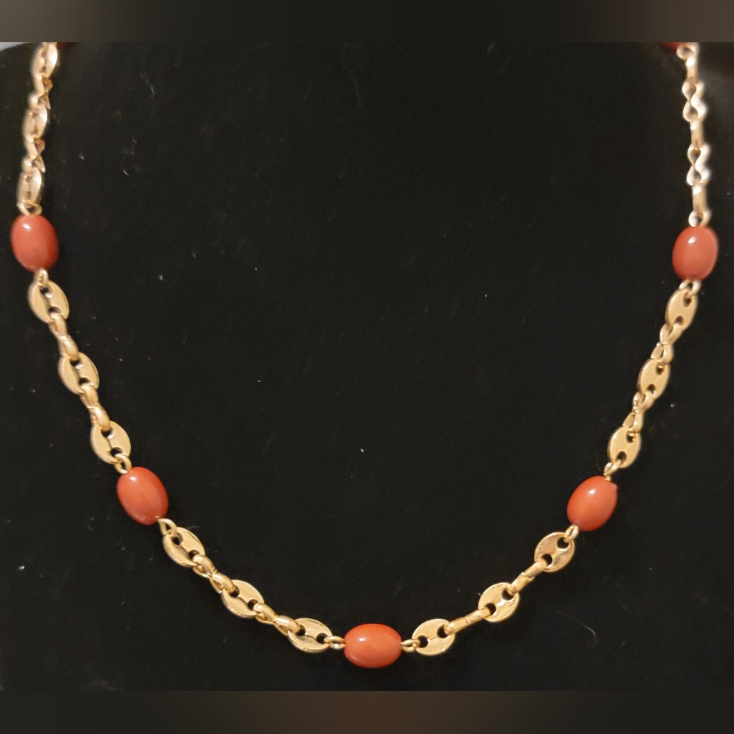 Gold And Coral Beaded Necklace 7$